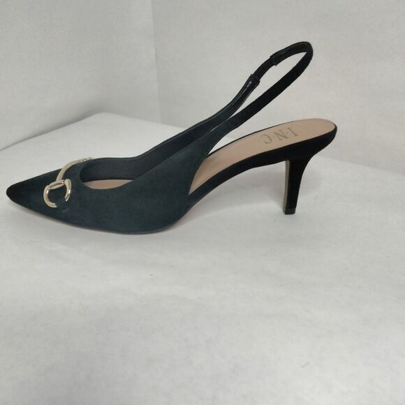 Women's Pointed Toe Kitten Heel Black Suede Shoe - Picture 7 of 8